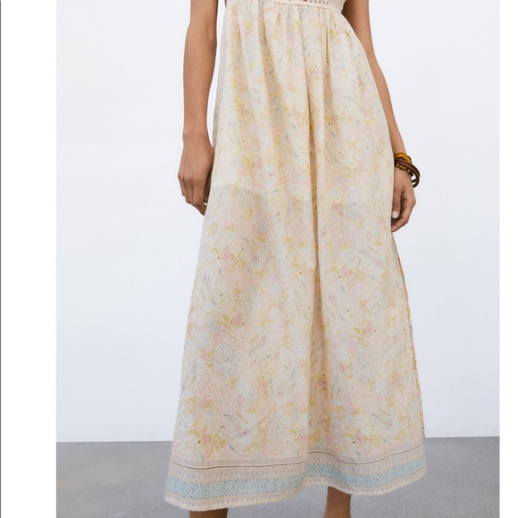 Zara Floral print crochet combination slit dress - Picture 4 of 7